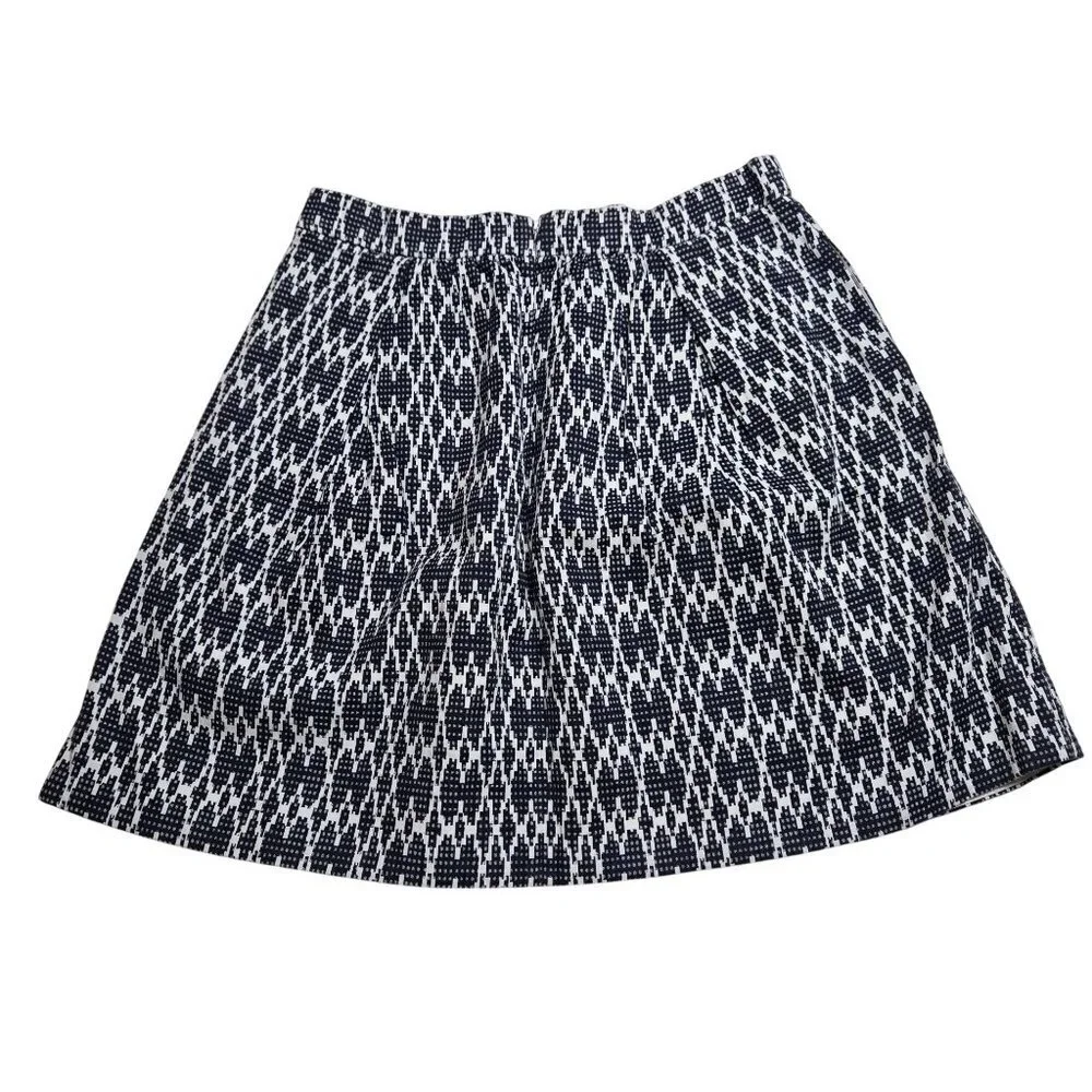 J.Crew Skirt‎ Womens 8 Blue White Geometric Textured Lined Zip Pockets Pleated